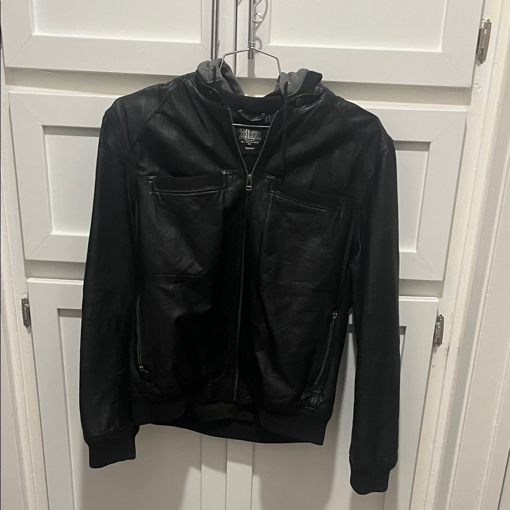 Topman Black Leather Jacket with Zipper